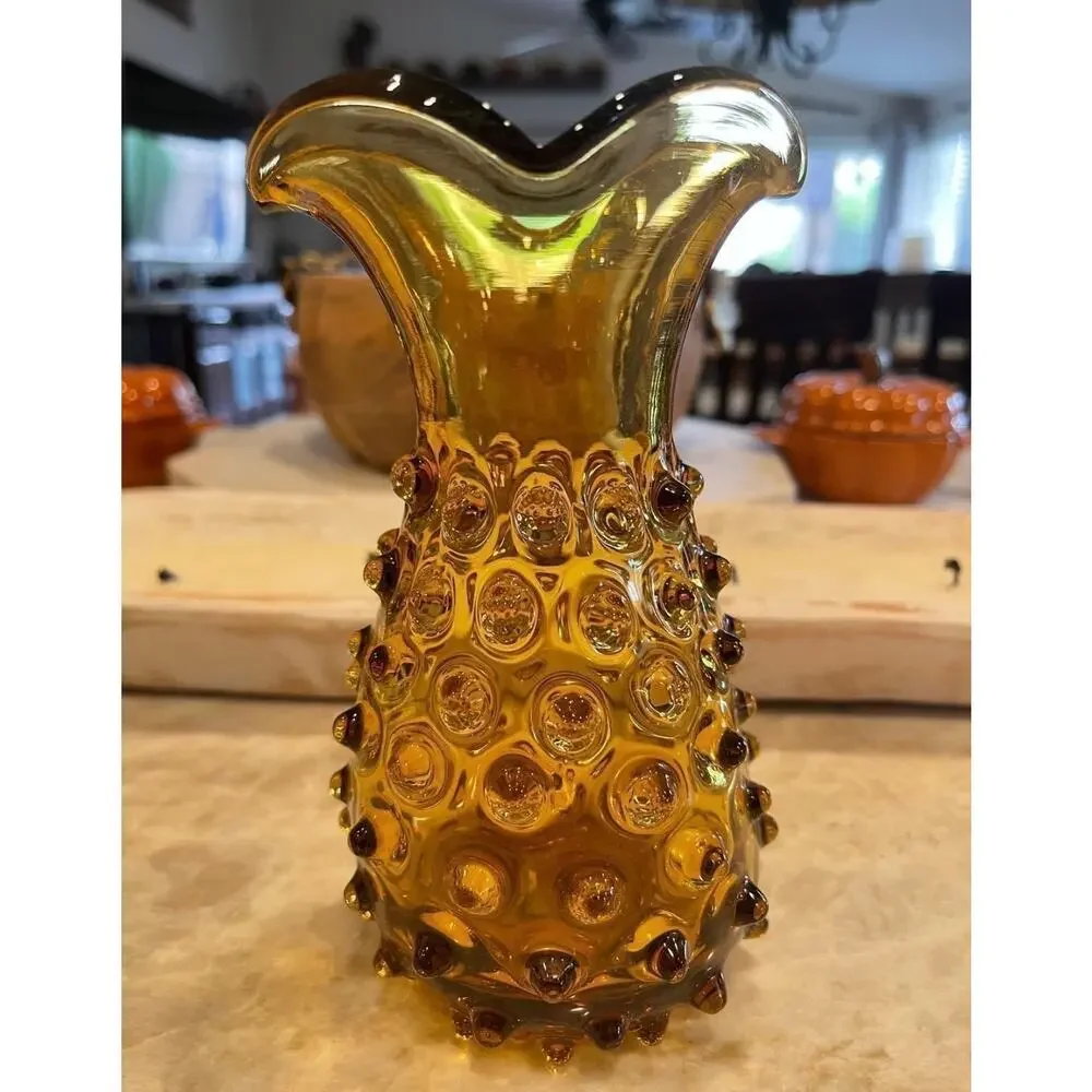 Gorgeous Vintage hobnail blown glass Empoli Vase amber glass 6” Italy